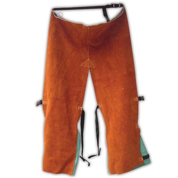 Split Leather Chaps with Enclosed Green Sateen Calves